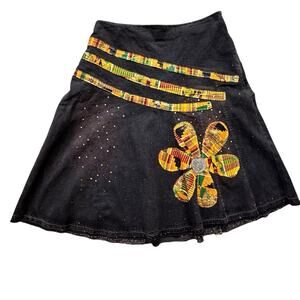 Velvet Monkey Denim Skirt 18W Black Yellow Tribal Boho Festival Indie Festival‎